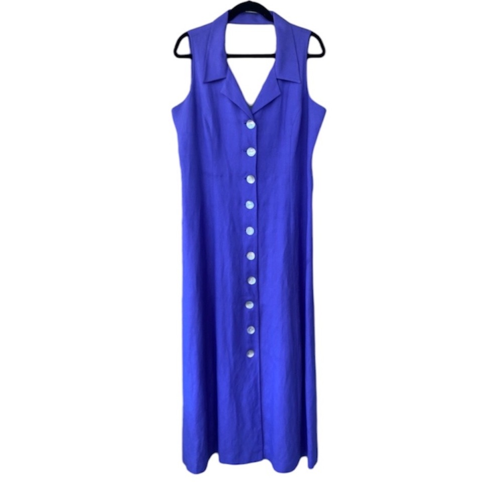 Jessica Howard Purple Blue Linen Blend Cutout Back Maxi Dress - 14
